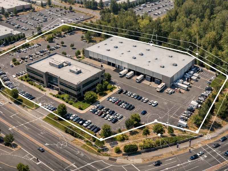 ALTA Survey of a commercial property showing boundary lines, buildings, parking areas, and other site improvements